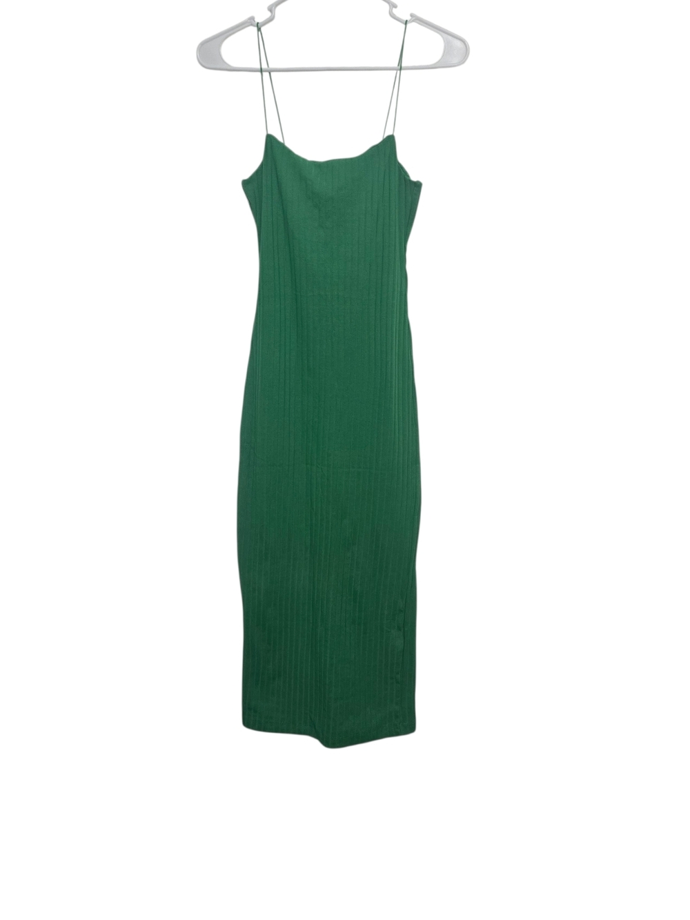 ZARA Ribbed Green Midi Dress Bodycon Spaghetti Strap Size Small NWT